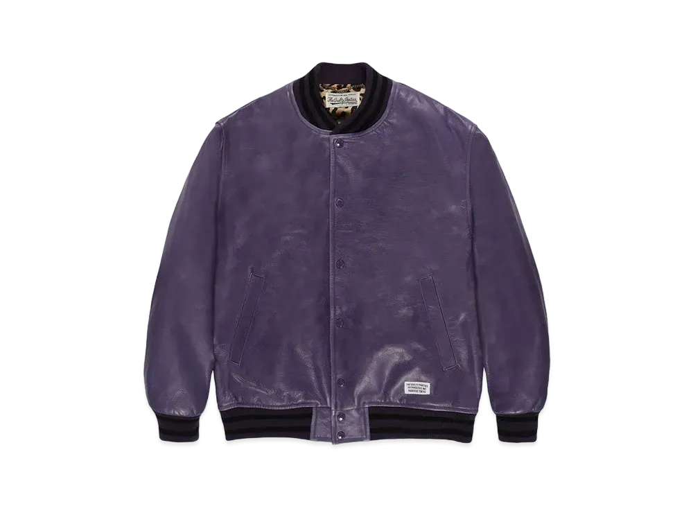 WACKO MARIA Leather Varsity Jacket "Purple"