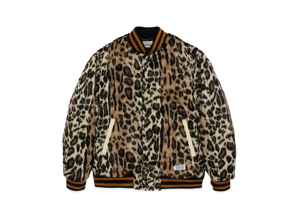 WACKO MARIA Faux Leopard Fur Varsity Jacket "Beige"