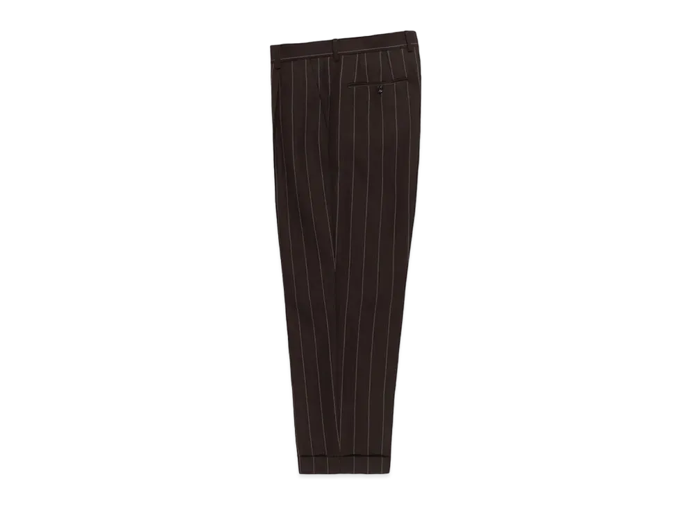 WACKO MARIA x DORMEUIL / Striped Pleated Trousers (Type-2) "Dark Brown"
