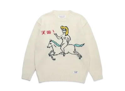 WACKO MARIA World Peace Project / Intarsia Crew Neck Sweater "White"