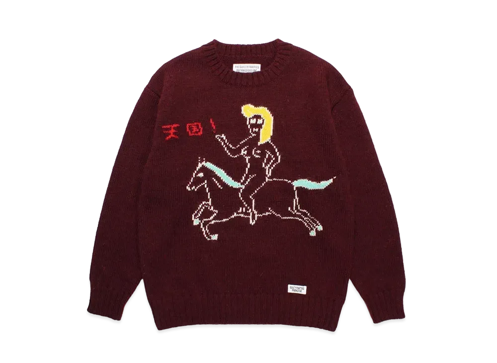 WACKO MARIA World Peace Project / Intarsia Crew Neck Sweater "Burgundy"