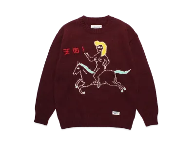 WACKO MARIA World Peace Project / Intarsia Crew Neck Sweater "Burgundy"