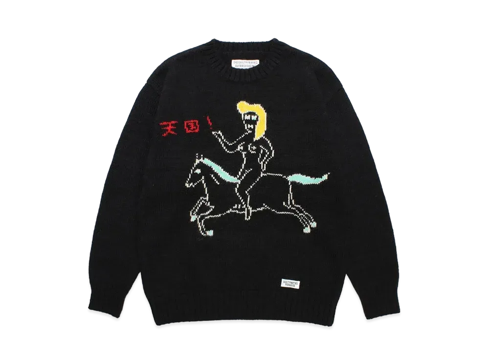 WACKO MARIA World Peace Project / Intarsia Crew Neck Sweater "Black"