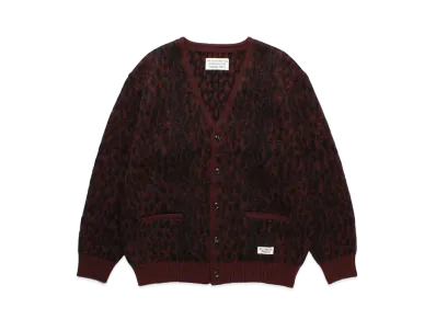 WACKO MARIA Leopard Heavy Mohair Knit Jacquard Cardigan "Red"