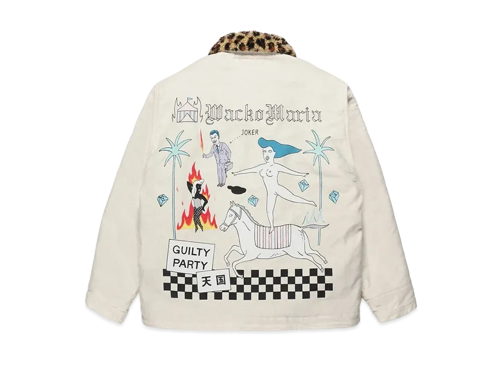 WACKO MARIA Leopard Boa Deck Jacket "Off White"