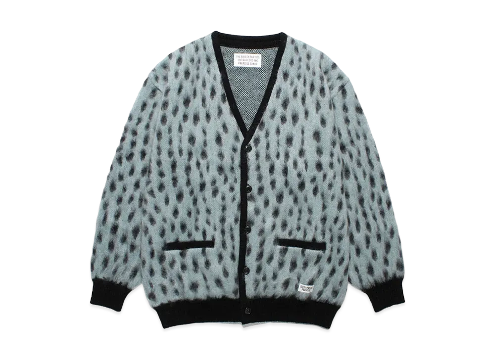 WACKO MARIA Leopard Jacquard Mohair Knit Cardigan "Light Blue"