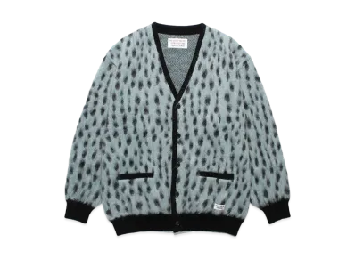 WACKO MARIA Leopard Jacquard Mohair Knit Cardigan "Light Blue"