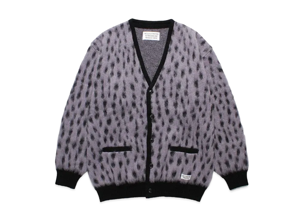 WACKO MARIA Leopard Jacquard Mohair Knit Cardigan "Purple"