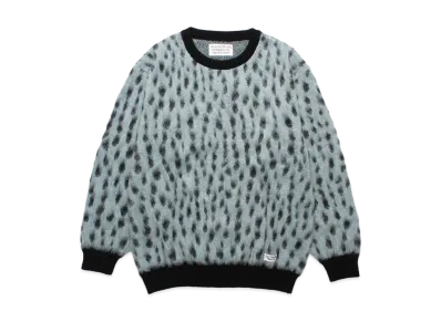 WACKO MARIA Leopard Jacquard Mohair Knit Sweater "Light Blue"