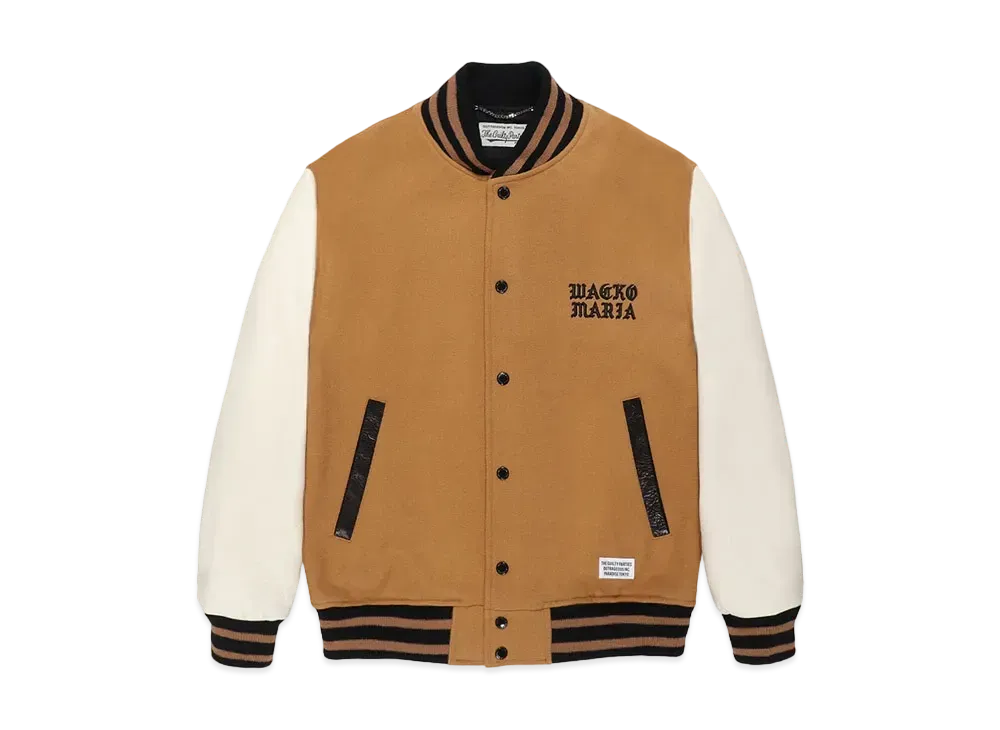 WACKO MARIA Cowhide Leather Varsity Jacket "Beige"