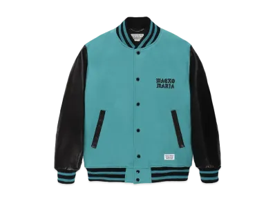 WACKO MARIA Cowhide Leather Varsity Jacket "Emerald"