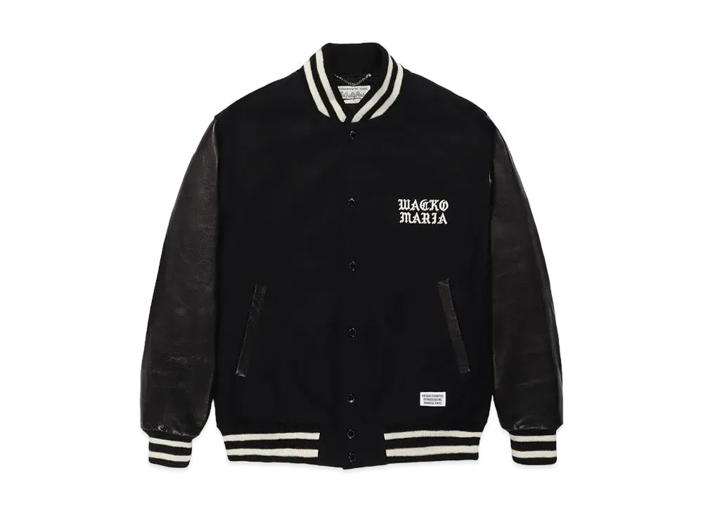 WACKO MARIA Cowhide Leather Varsity Jacket "Black"
