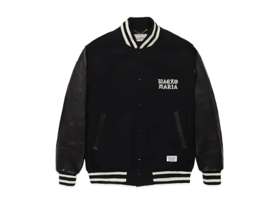 WACKO MARIA Cowhide Leather Varsity Jacket "Black"