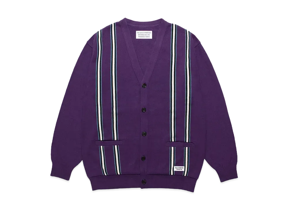 WACKO MARIA Striped Jacquard Knit Cardigan "Purple"