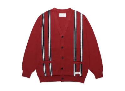 WACKO MARIA Striped Jacquard Knit Cardigan "Red"