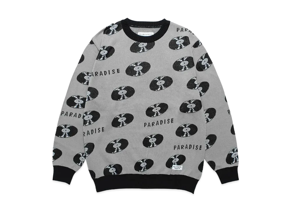 WACKO MARIA Records Jacquard Knit Sweater "Gray"