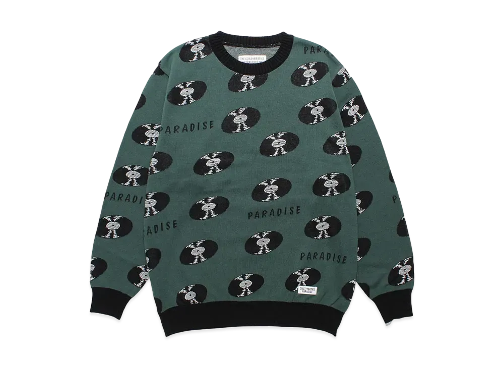 WACKO MARIA Records Jacquard Knit Sweater "Green"