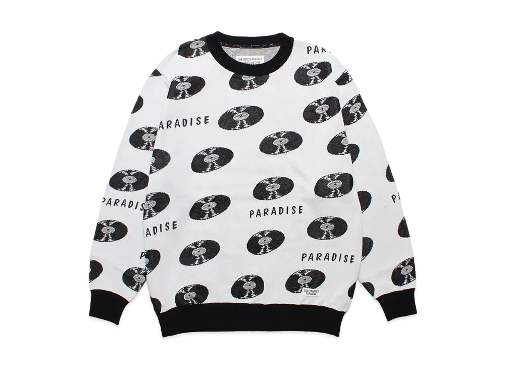 WACKO MARIA Records Jacquard Knit Sweater "White"