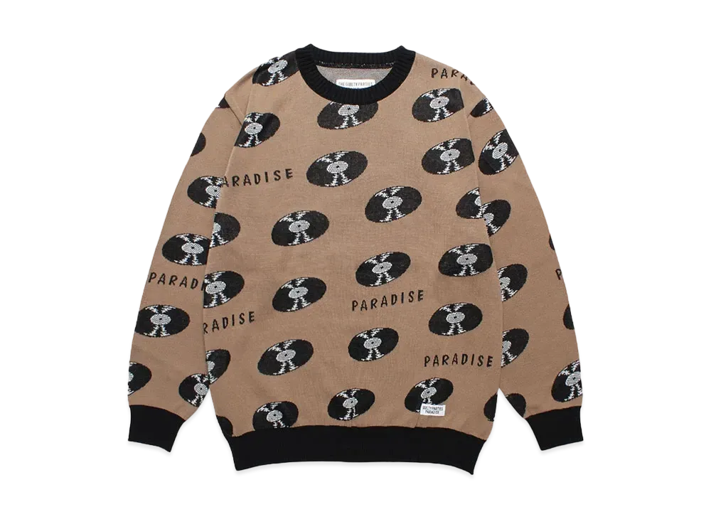 WACKO MARIA Records Jacquard Knit Sweater "Brown"