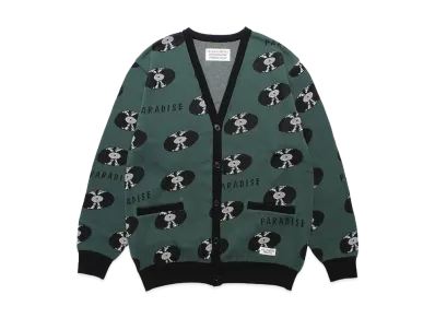 WACKO MARIA Records Jacquard Knit Cardigan "Green"
