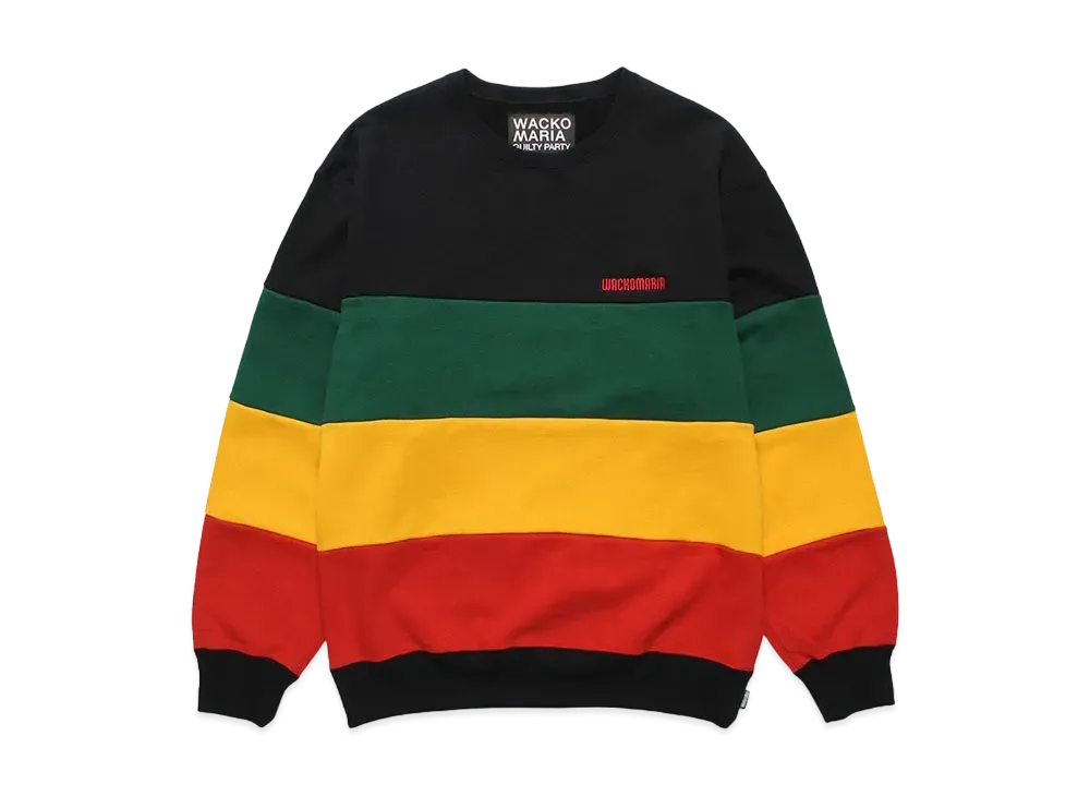 WACKO MARIA Striped Heavy Weight Crew Neck Sweat Shirt "Black"