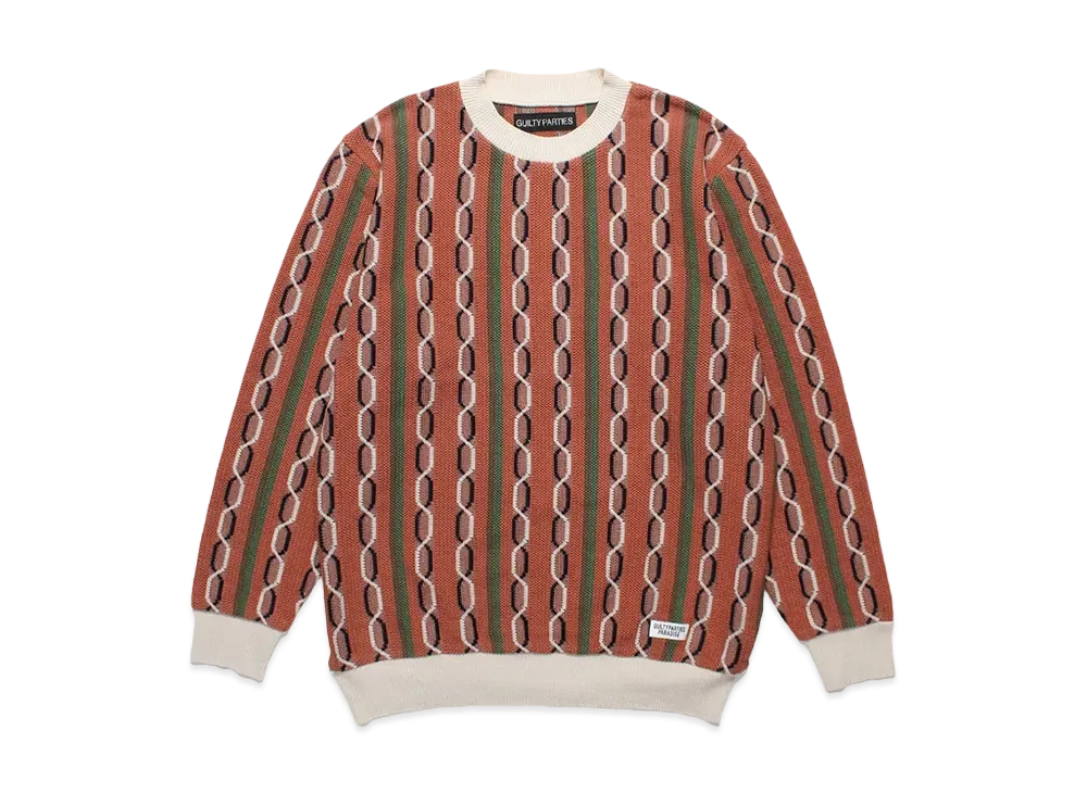 WACKO MARIA Striped Jacquard Knit Sweater (Type-1) "Brown"