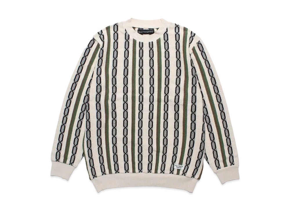 WACKO MARIA Striped Jacquard Knit Sweater (Type-1) "Beige"