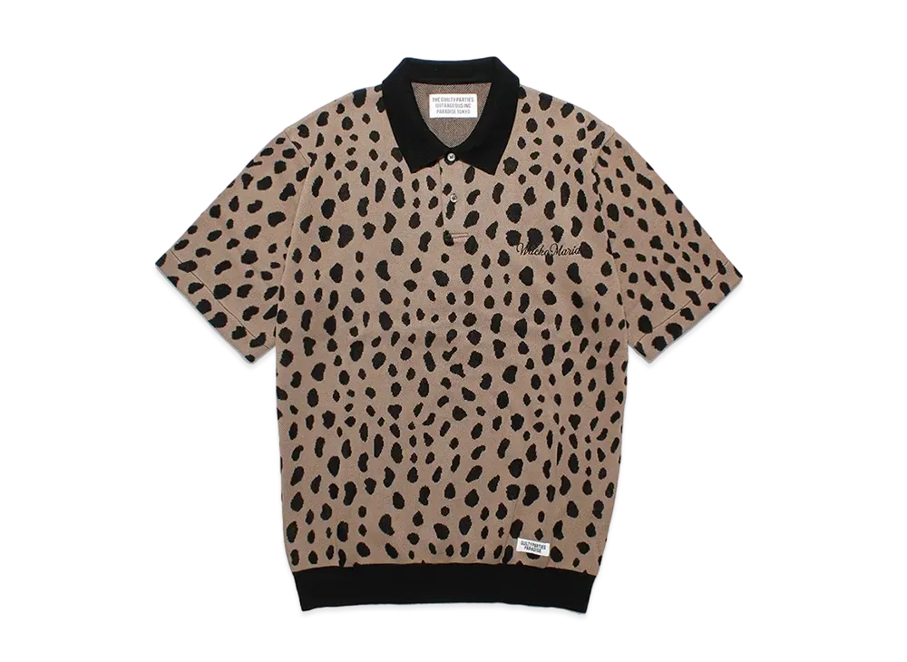 WACKO MARIA Leopard Jacquard Knit Polo Shirt "Brown"