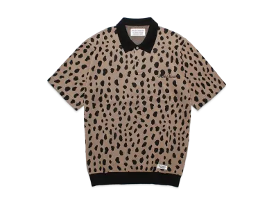 WACKO MARIA Leopard Jacquard Knit Polo Shirt "Brown"