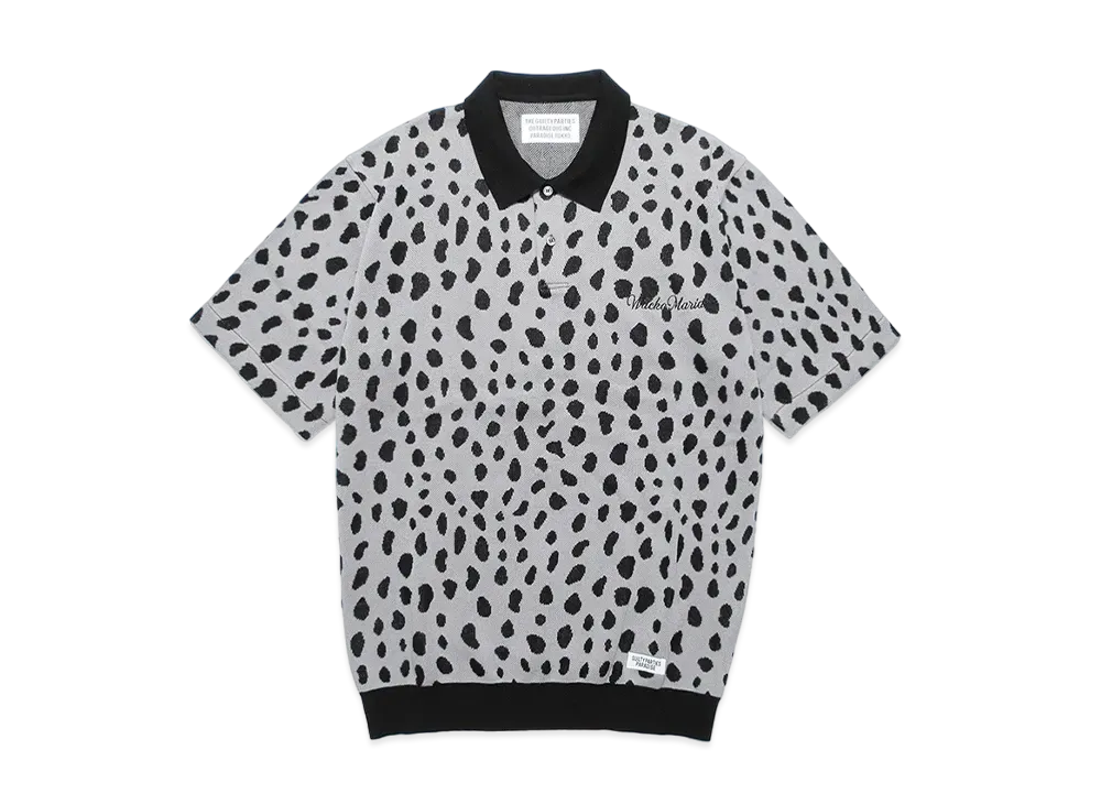 WACKO MARIA Leopard Jacquard Knit Polo Shirt "Gray"
