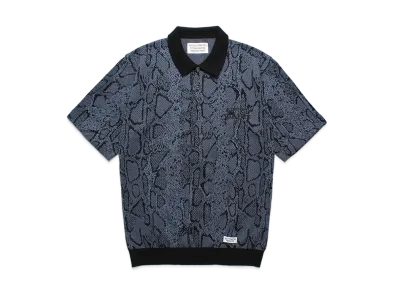 WACKO MARIA Python Jacquard Knit Polo Shirt "Navy"