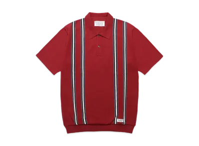 WACKO MARIA Striped Jacquard Knit Polo Shirt "Red"