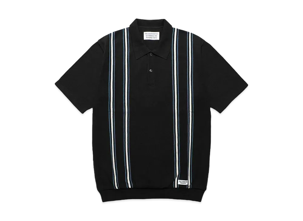 WACKO MARIA Striped Jacquard Knit Polo Shirt "Black"