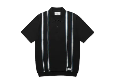 WACKO MARIA Striped Jacquard Knit Polo Shirt "Black"