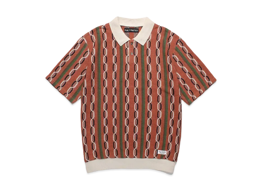 WACKO MARIA Striped Jacquard Summer Knit Polo Shirt "Brown"
