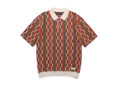 WACKO MARIA Striped Jacquard Summer Knit Polo Shirt "Brown"