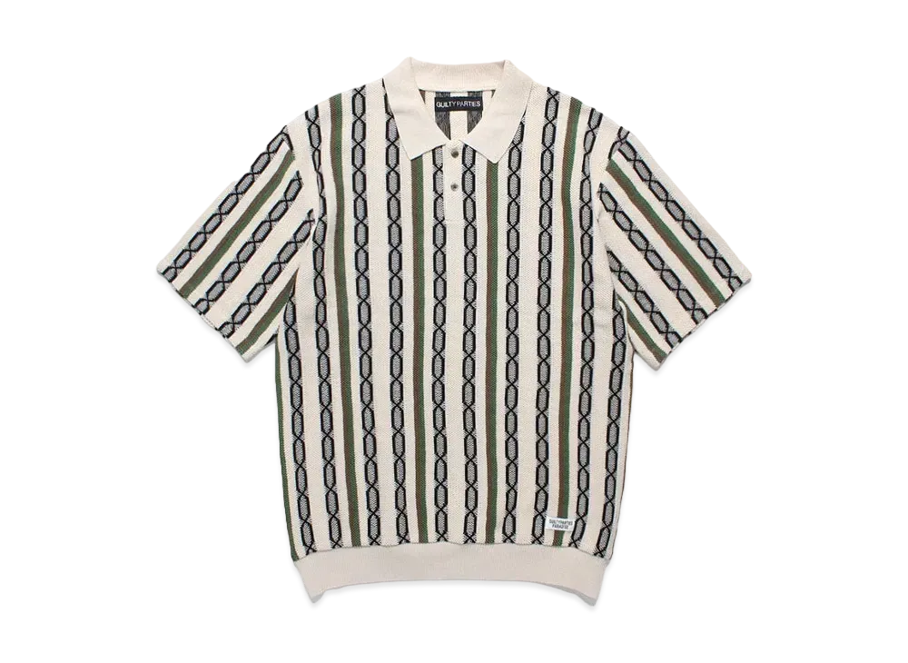 WACKO MARIA Striped Jacquard Summer Knit Polo Shirt "Beige"