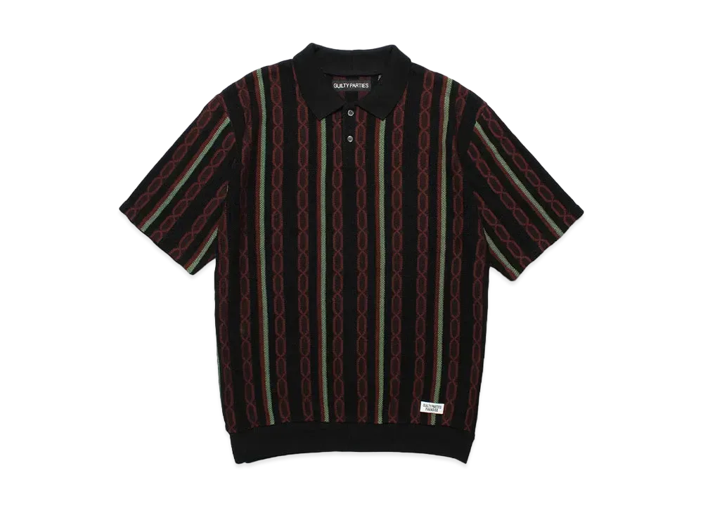 ワコマリア ストライプ ジャカード サマー ニット ポロ シャツ "ブラック"