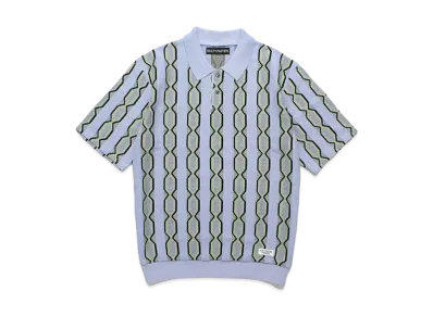 WACKO MARIA Striped Jacquard Summer Knit Polo Shirt "Blue"