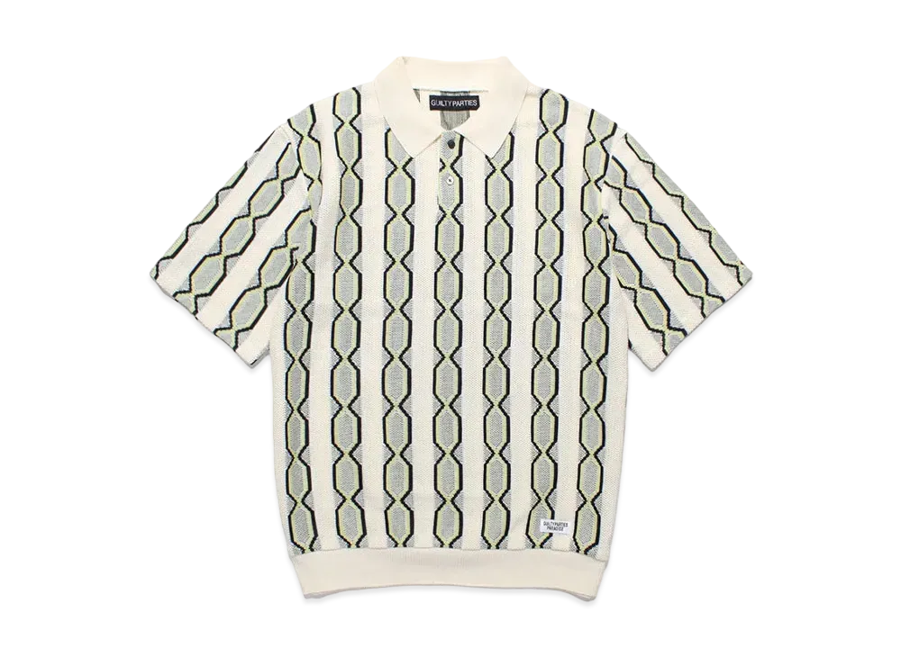 WACKO MARIA Striped Jacquard Summer Knit Polo Shirt "Beige"