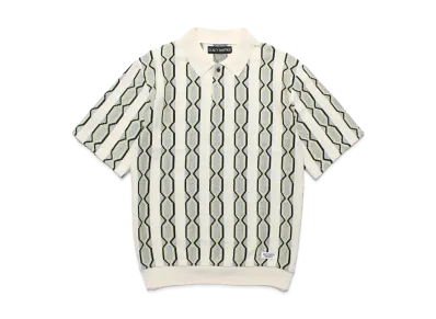 WACKO MARIA Striped Jacquard Summer Knit Polo Shirt "Beige"