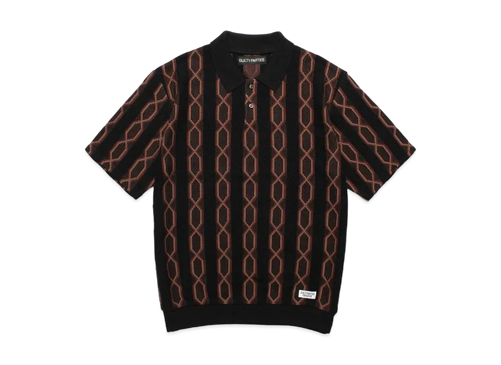 WACKO MARIA Striped Jacquard Summer Knit Polo Shirt "Black"