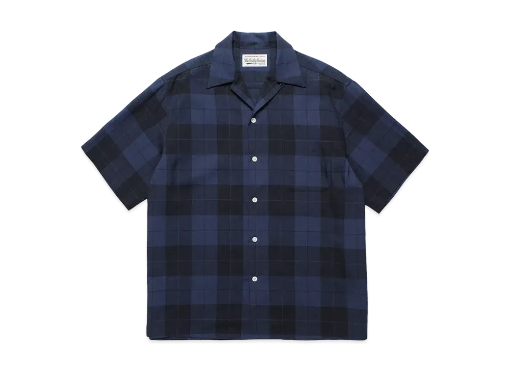 WACKO MARIA Check Open Collar Shirt "Navy"