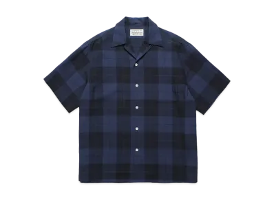 WACKO MARIA Check Open Collar Shirt "Navy"