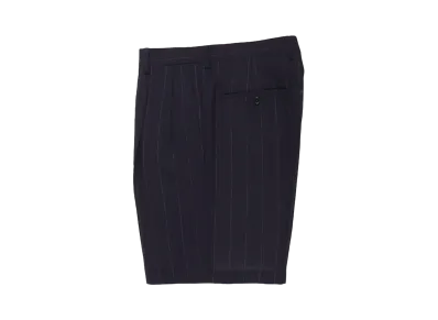 WACKO MARIA Dormeuil / Striped Double Pleated Short Trousers "Navy"