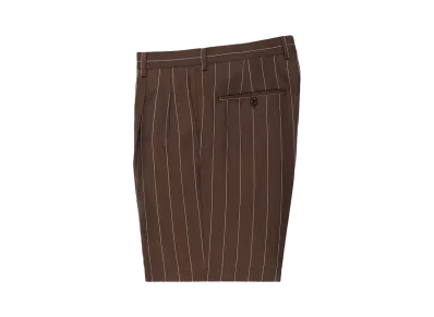 WACKO MARIA Dormeuil / Striped Double Pleated Short Trousers "Brown"