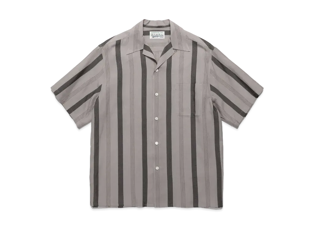 WACKO MARIA Striped Open Collar Shirt "Gray"