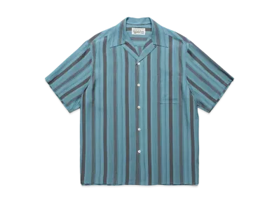 WACKO MARIA Striped Open Collar Shirt "Blue"