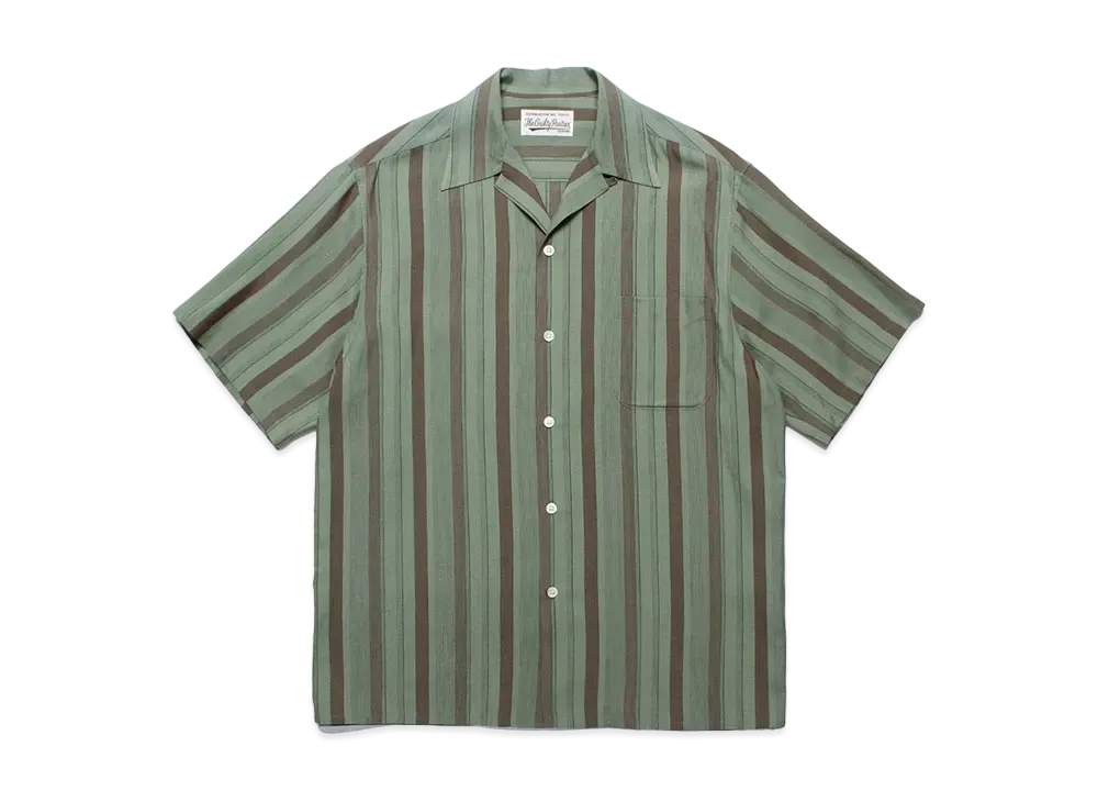 WACKO MARIA Striped Open Collar Shirt "Green"