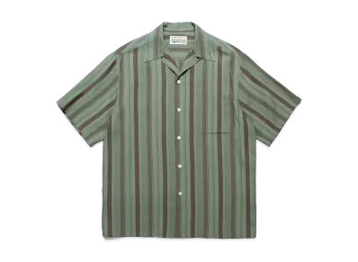 WACKO MARIA Striped Open Collar Shirt "Green"